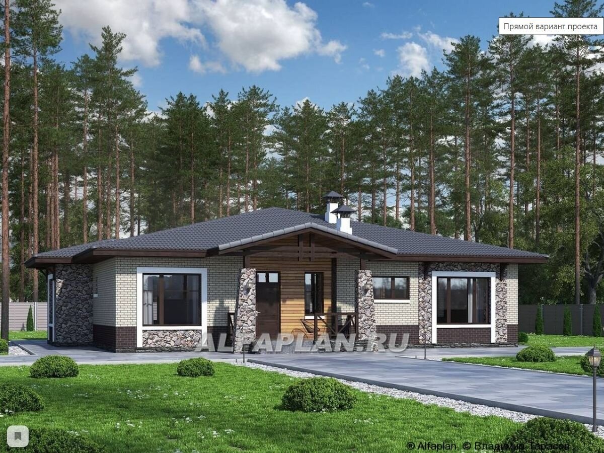 НА СЛАЙД-ШОУ 2 ФОТО: проект одноэтажного дома "Аризона" 767а, прямой вариант планировки дома