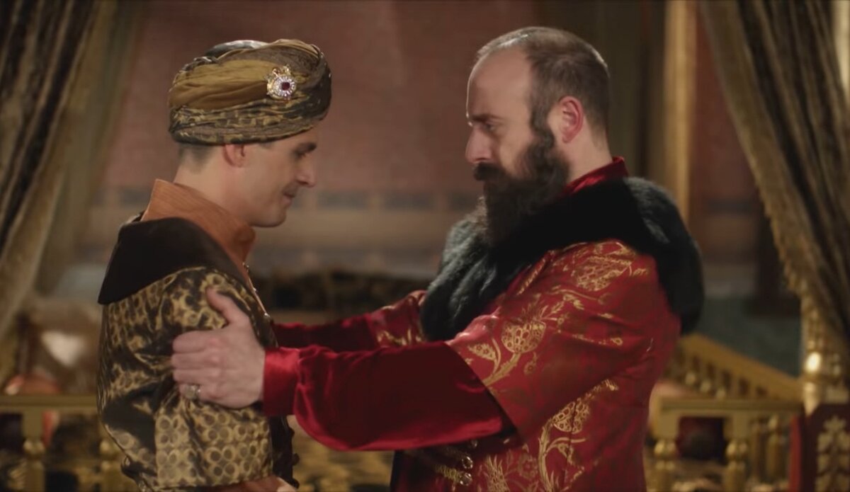 Султан Сулейман и Шехзаде Мустафа перед церемонией вручения сабли