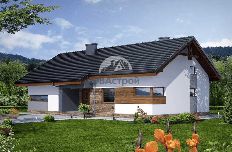 Проект узкого дома 103 м2 с тремя спальнями и террасой - 103-30