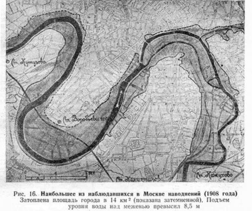 
Московское наводнение 1908 г. на карте