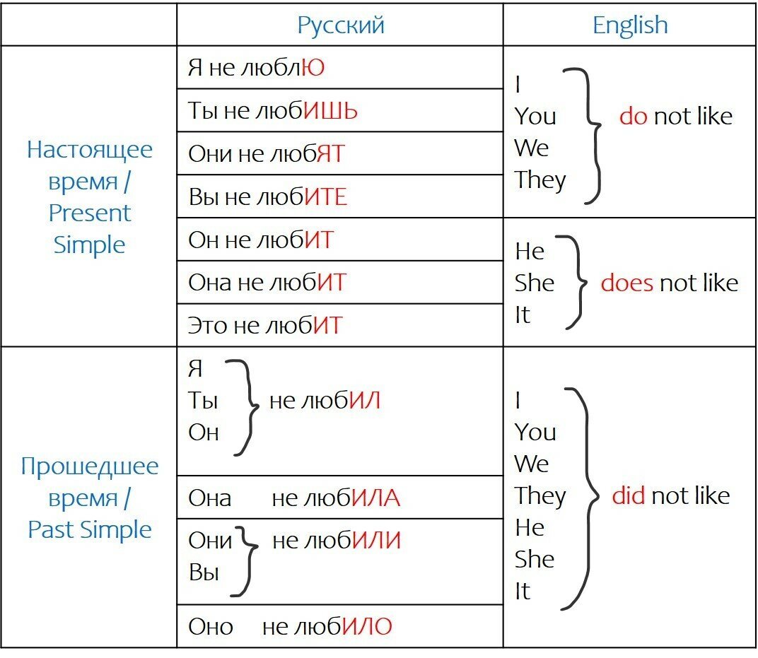 Английский язык таблица do does