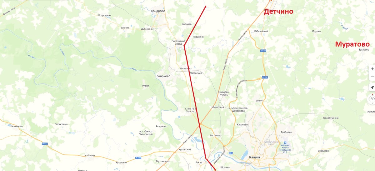 А так планировалось изначально (Детчино и Муратово отмечены для понимания масштабов загиба)