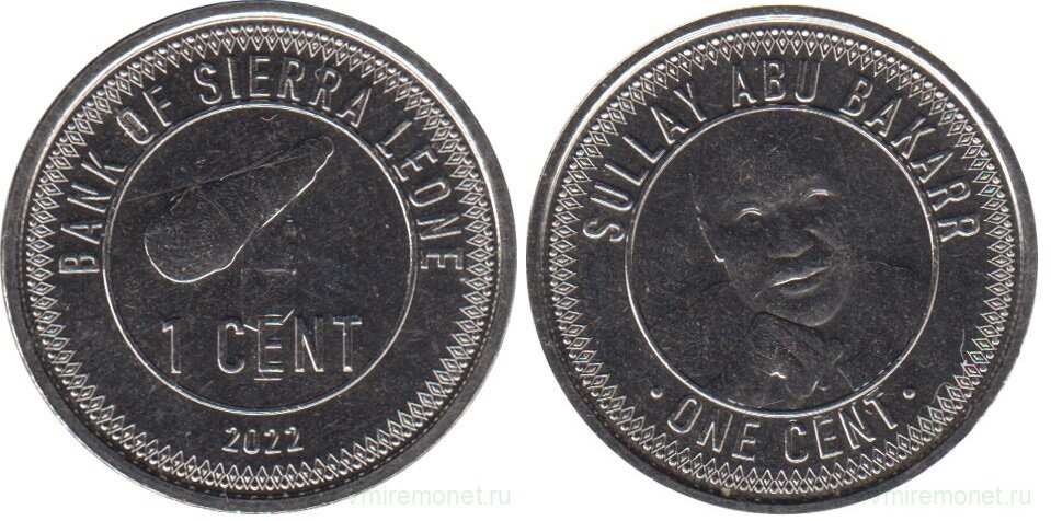 1 цент Сьерра-Леоне, 2022. Сталь с никелевым покрытием, вес - 2.8 г, диаметр - 20 мм, гурт гладкий