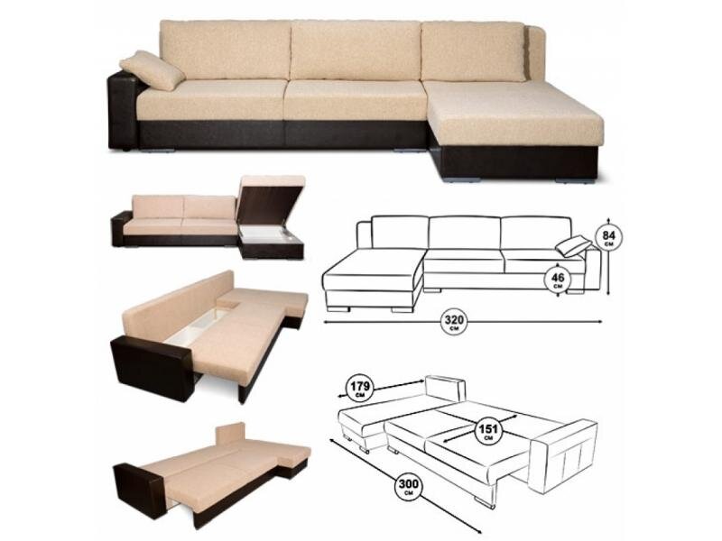 Габариты дивана после трансформации