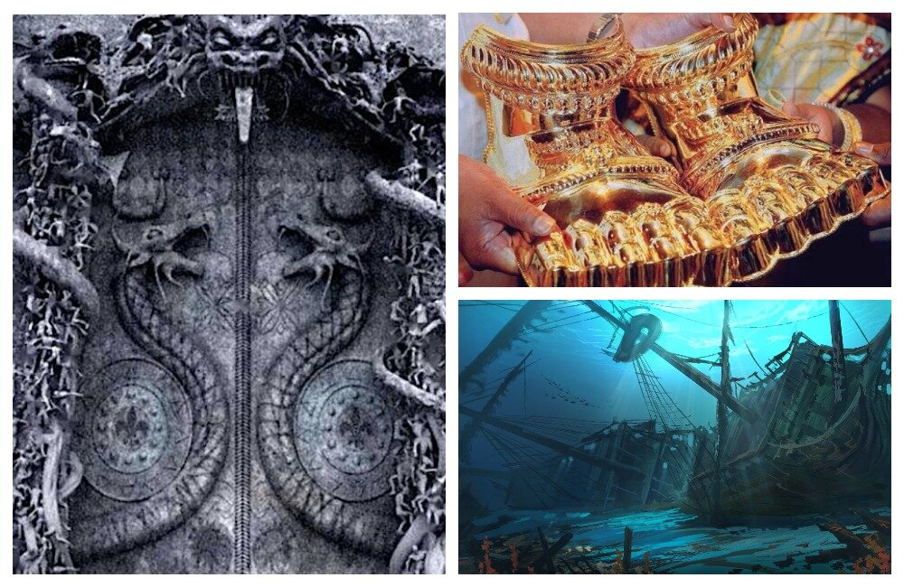 Ворота в хранилище храма Падманабхасвами, часть доспехов из храма, затонувшие корабли