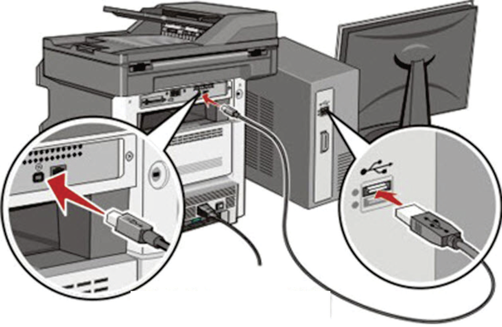 Как подключить usb кабель к компьютеру. Схема подключения сканера к системному блоку. Как подключить принтер к компьютеру через USB кабель. Подсоединение принтера к компьютеру через сетевой кабель. Схема подключения МФУ К системному блоку.