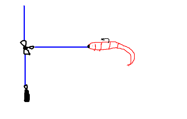 Основная леска, тройной вертлюжок, два поводка с грузом и приманкой