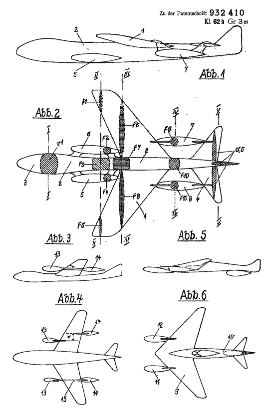 Патентный чертёж Юнкерса 1944 года. Фото с сайта https://en.wikipedia.org/wiki/Area_rule#/media/File:Patent_932410_Seite_5.gif