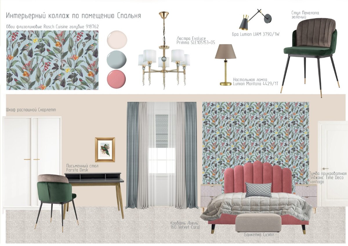 Интерьерный коллаж по помещению Спальня