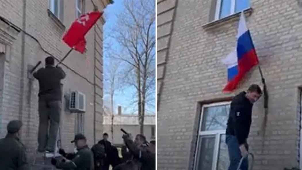 Кто поднял знамя над новгородом 20 января. Русские поднимают флаг на Украине. Русские нацисты. Красный флаг над Мариуполем. Подняли российский флаг.