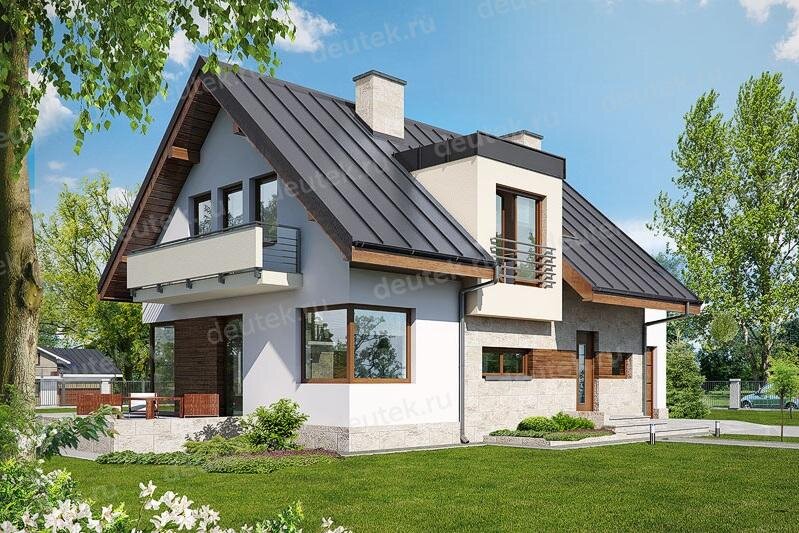 Проект дома 149 м2 из газобетона с мансардой, гаражом, балконом и террасой - DTN100101