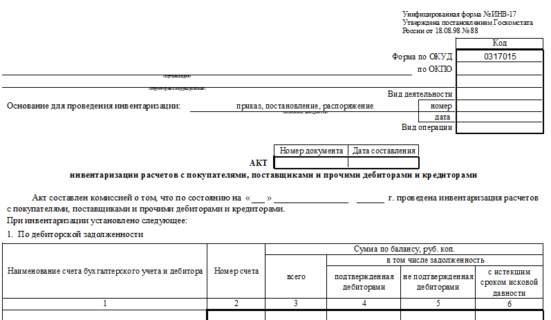 Унифицированная Форма № ИНВ-17 - Бланк И Образец | Налог-Налог.Ру.