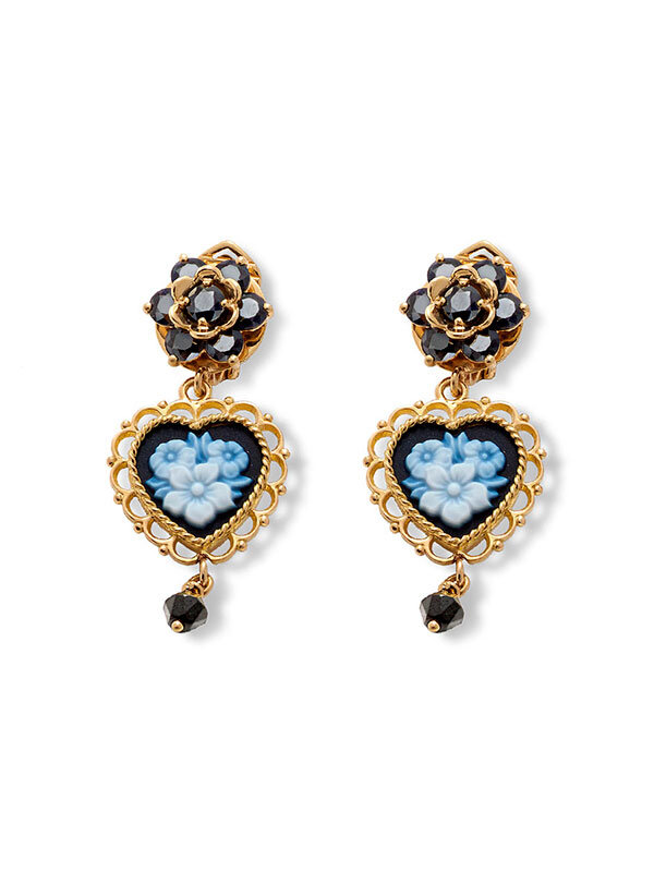 Серьги-клипсы Dolce & Gabbana Love из желтого золота с жадеитами, агатами и сапфирами