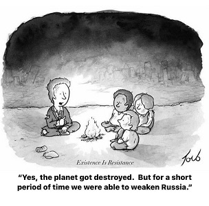 "Да, планету разрушили. Но зато мы смогли на некоторое время ослабить Россию... " - гласит надпись под картинкой.