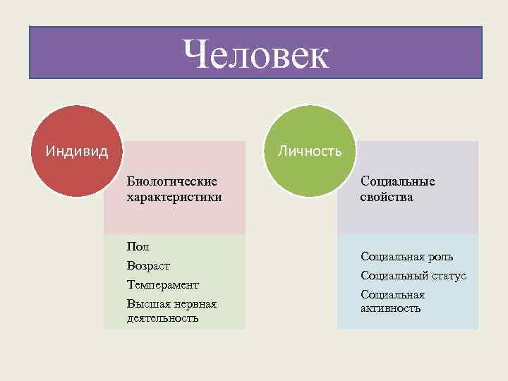 Характеристика человека как личность и индивид. Признаки понятия личность. Особенности человека как индивида. Характеристика индивида в группе