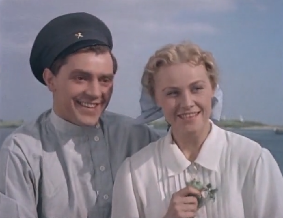 Кадр из кинофильма "Первые радости", 1956 г., режиссер Владимир Басов, сценарист Алексей Каплер, композитор Михаил Зив (скриншот)