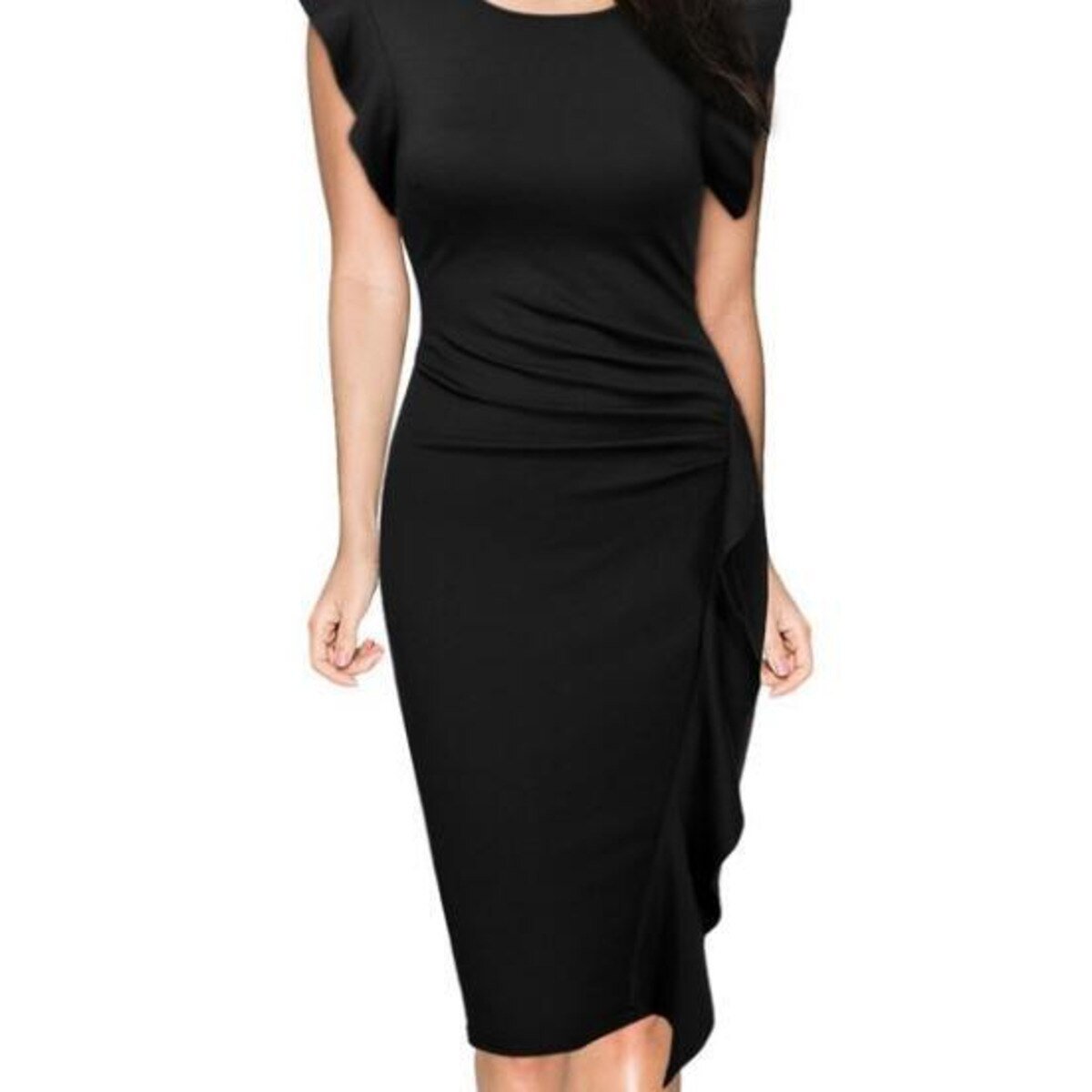 Синее платье карандаш лодочка