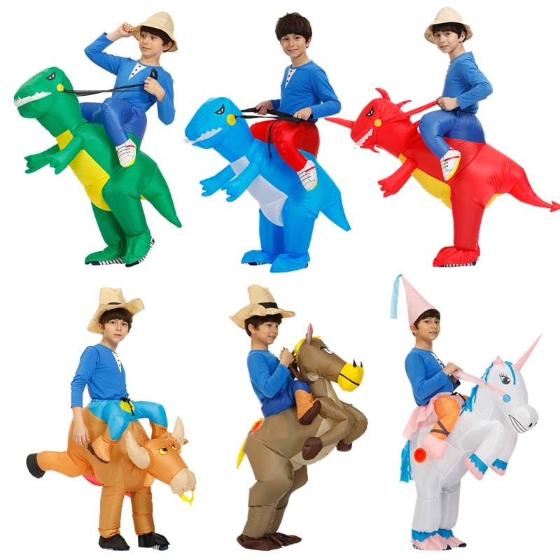 Надувной костюм динозавр детский синий