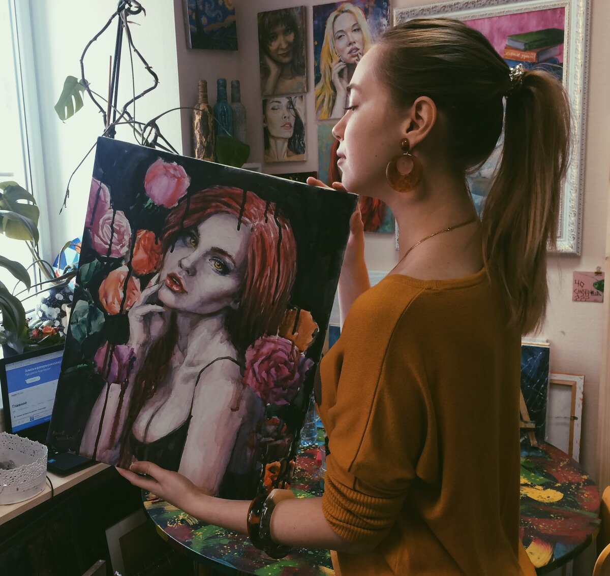 Акварельный портрет на холсте