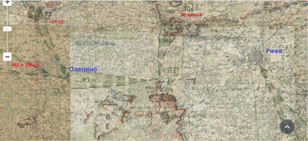 План наступления 22 и 30 армий. Дата планируемого подхода к Оленино - 23 февраля 1942