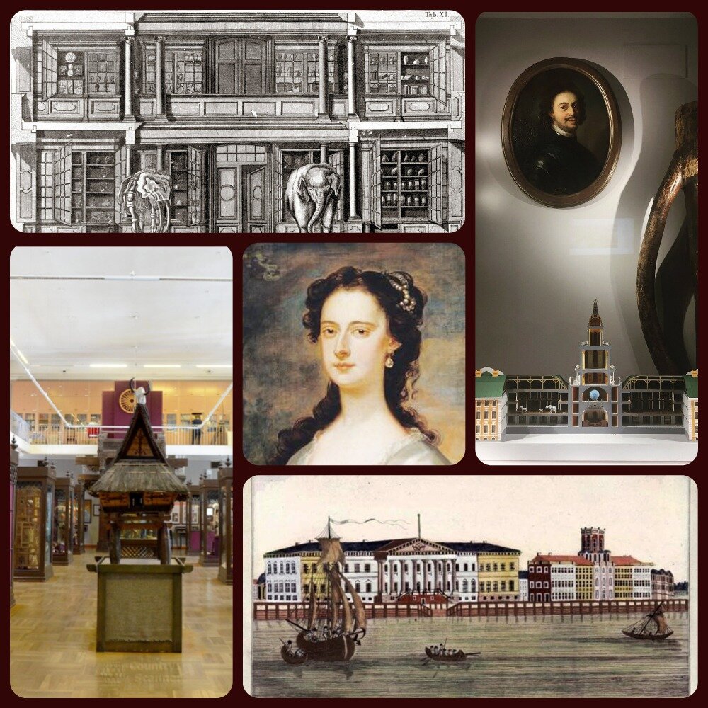 В коллаже использован фрагмент картины Д. Вандербанка "Женщина в белом", гравюры XVIII века, фотографии Кунсткамеры (Музея антропологии и этнографии имени Петра Великого)  