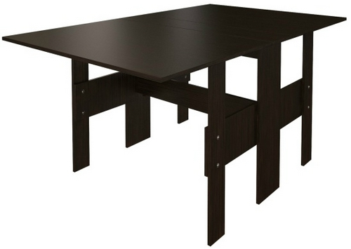 Размеры: длина в сложенном виде - 22,6 см, в разложенном - 160 см, ширина - 100 см, высота - 75 см. Цвет: венге или дуб атланта. Материал: ЛДСП. Складной обеденный стол. Размеры столешницы в разложенном виде: 100х160 см. Стол рассчитан на 6 персон. Вес: 32 кг. Объём: 0,056 м3. Не требует специального ухода. Гарантийный срок: 1 год. Производство: Россия.