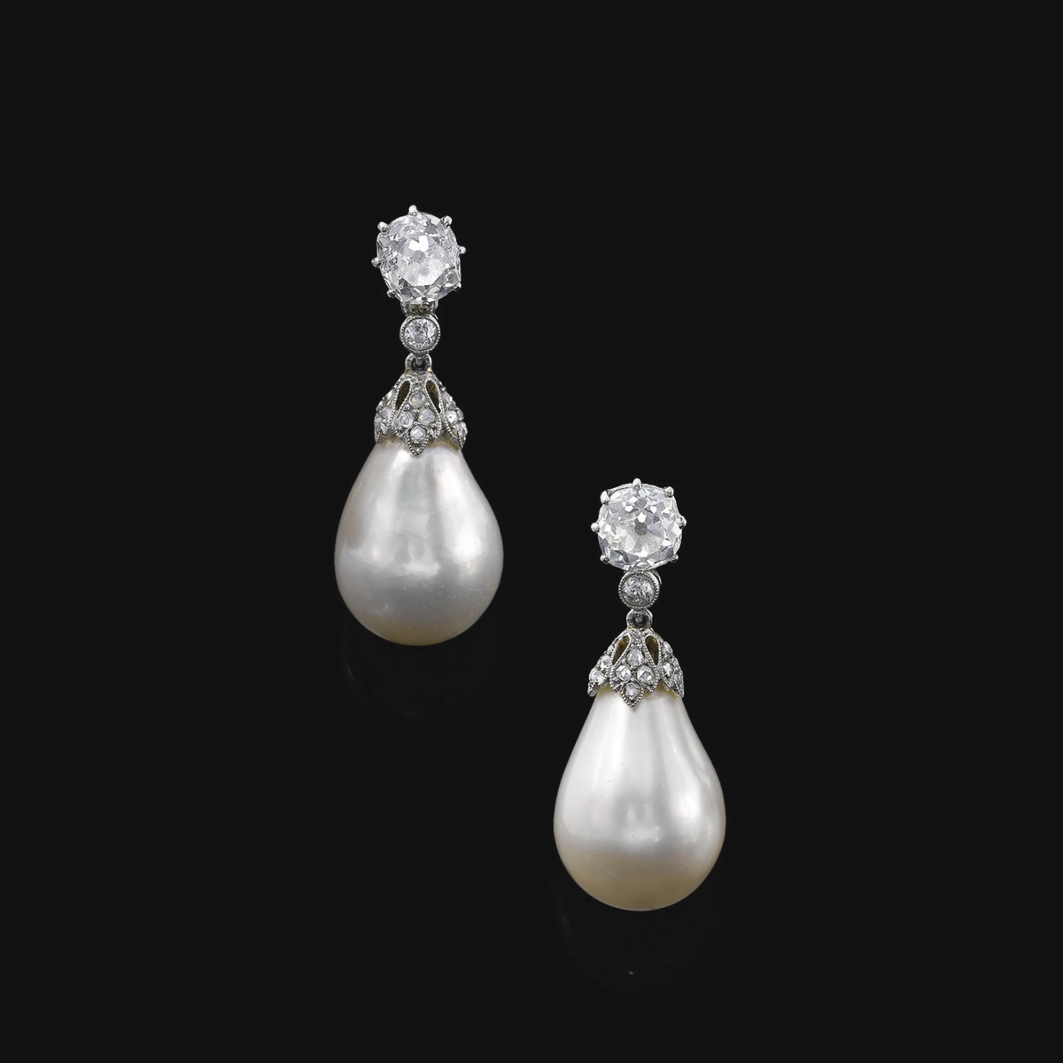Серьги с бриллиантами и жемчугом, 1900-е. (с) www.sothebys.com