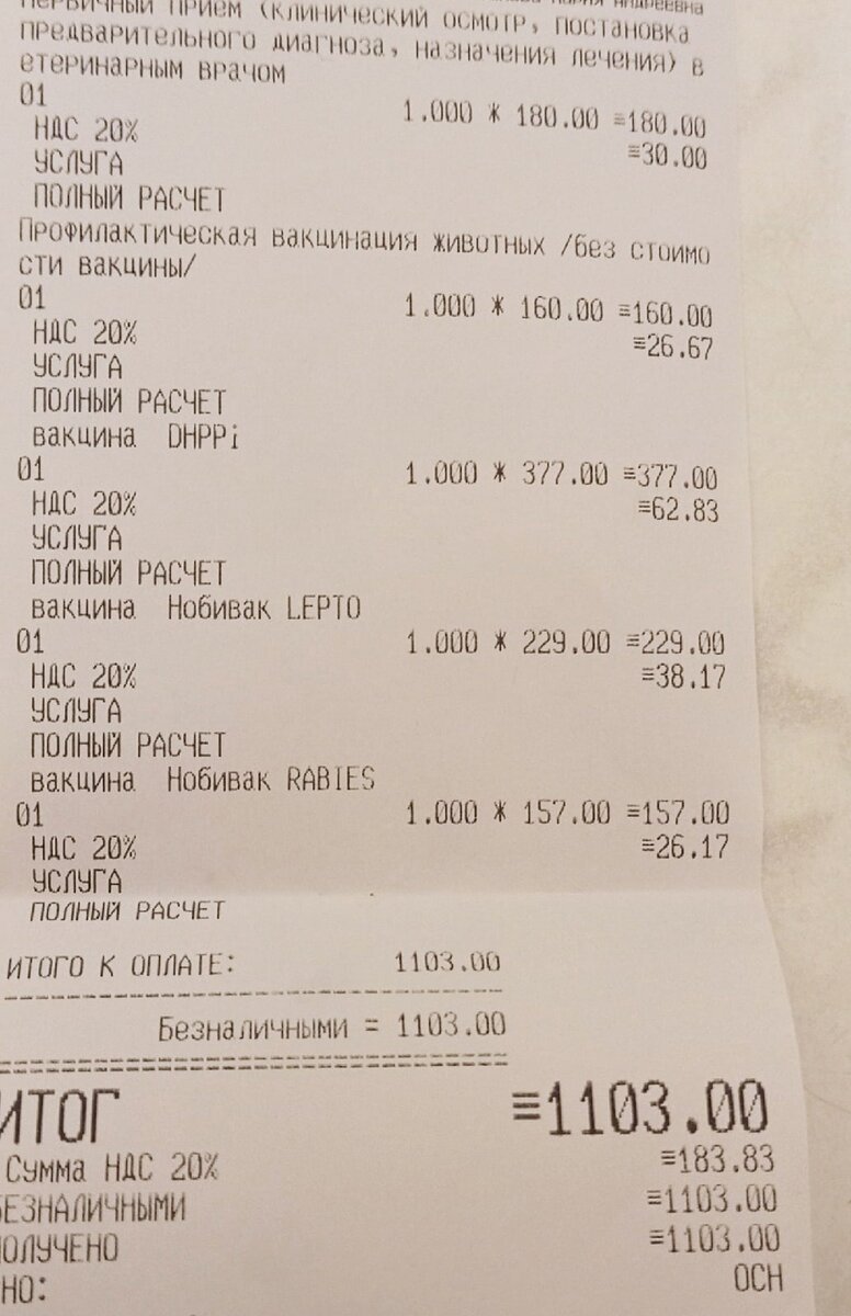 Чек из ветклиники