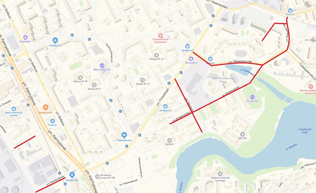 3 интернационала - Машинистов - Коломогорова - Одинарка (Екатеринбург)  © Яндекс