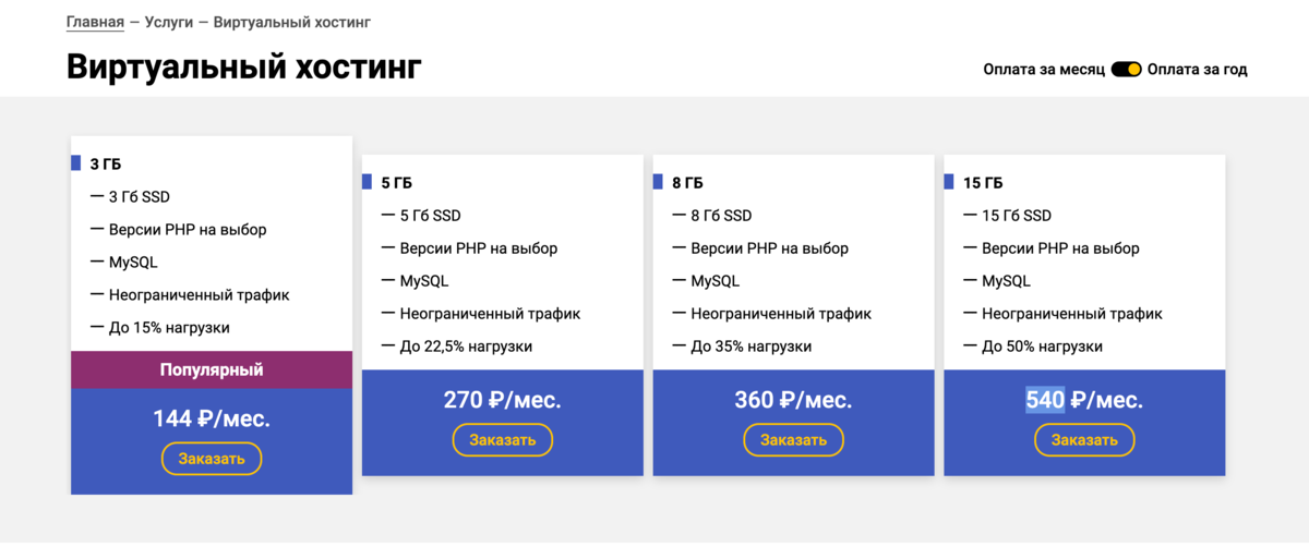 Виртуальный хостинг в «Евробайт».