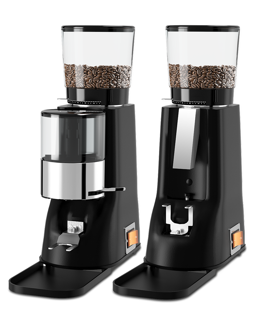 Слева кофемолка с бункером для смолотого кофе, справа - с прямым помолом в холдер