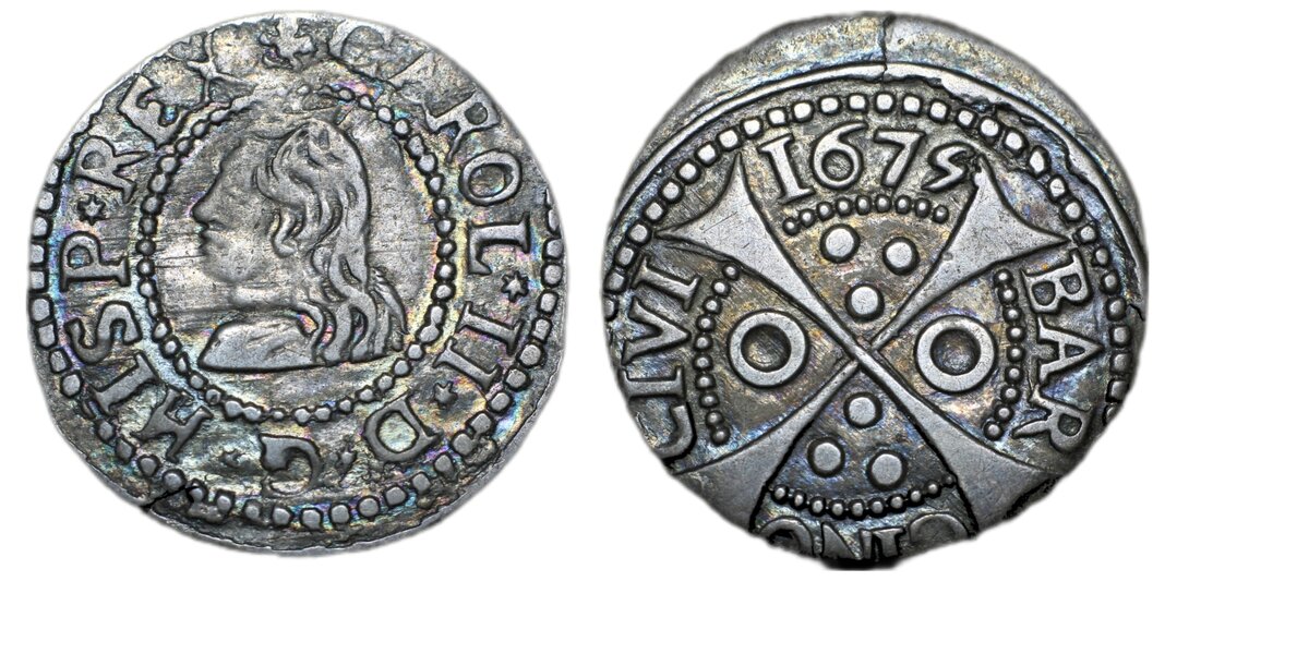 Лот № 64. Реал 1675 года. Барселона. Серебро. Вес: 2,41 гр. Сохранность: отличная для данного типа.