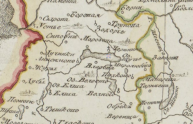 Озеро Щучье на карта Смоленской губернии из атласа Вильбрехта, 1800 г.