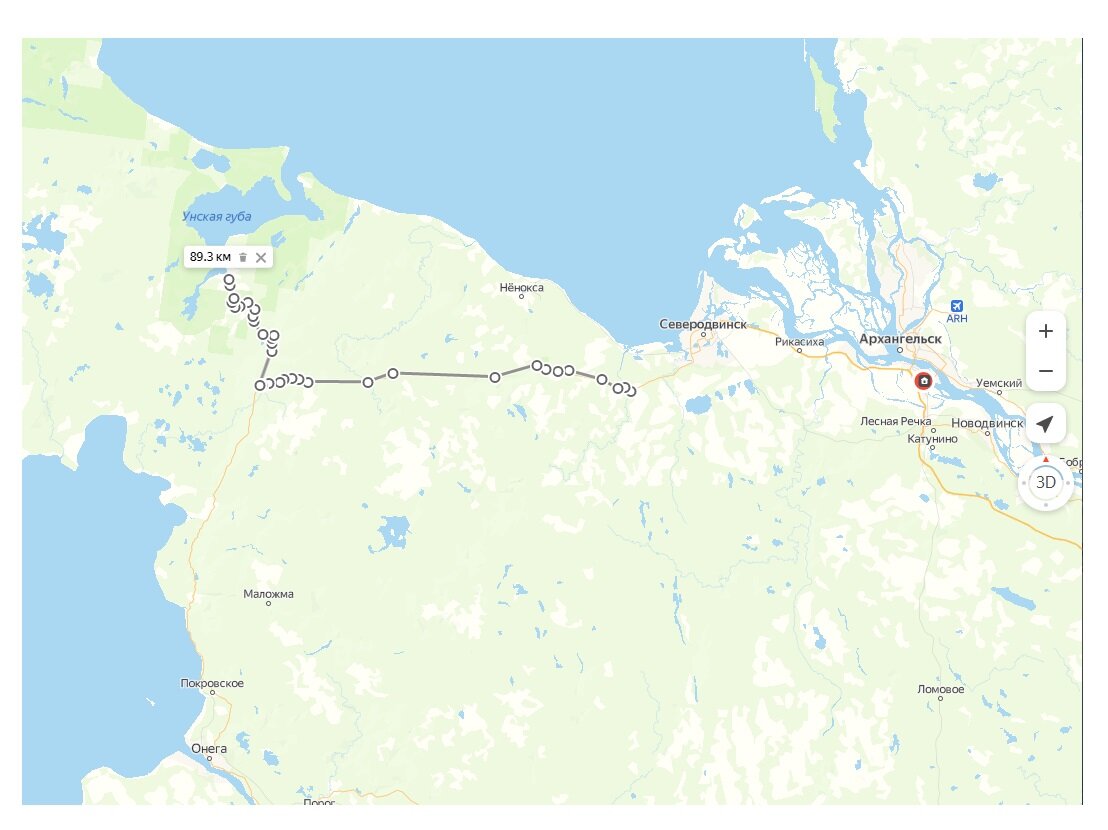 примерный маршрут грунтовки от Северодвинска до деревни Луда