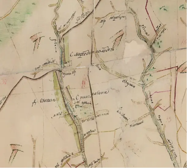 Рис. 2. Деревня Охочевка на Плане генерального межевания 1782 года.