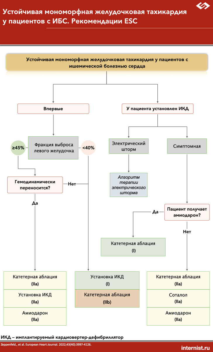 Устойчивая мономорфная желудочковая тахикардия у пациентов с ИБС.  РЕКОМЕНДАЦИИ ESC | Интернист | Дзен