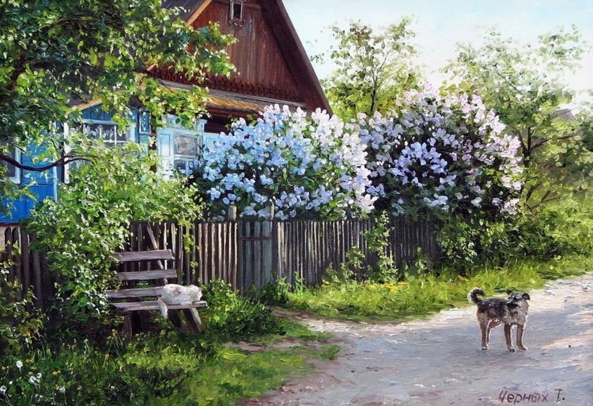 под сиренью скамейка стояла