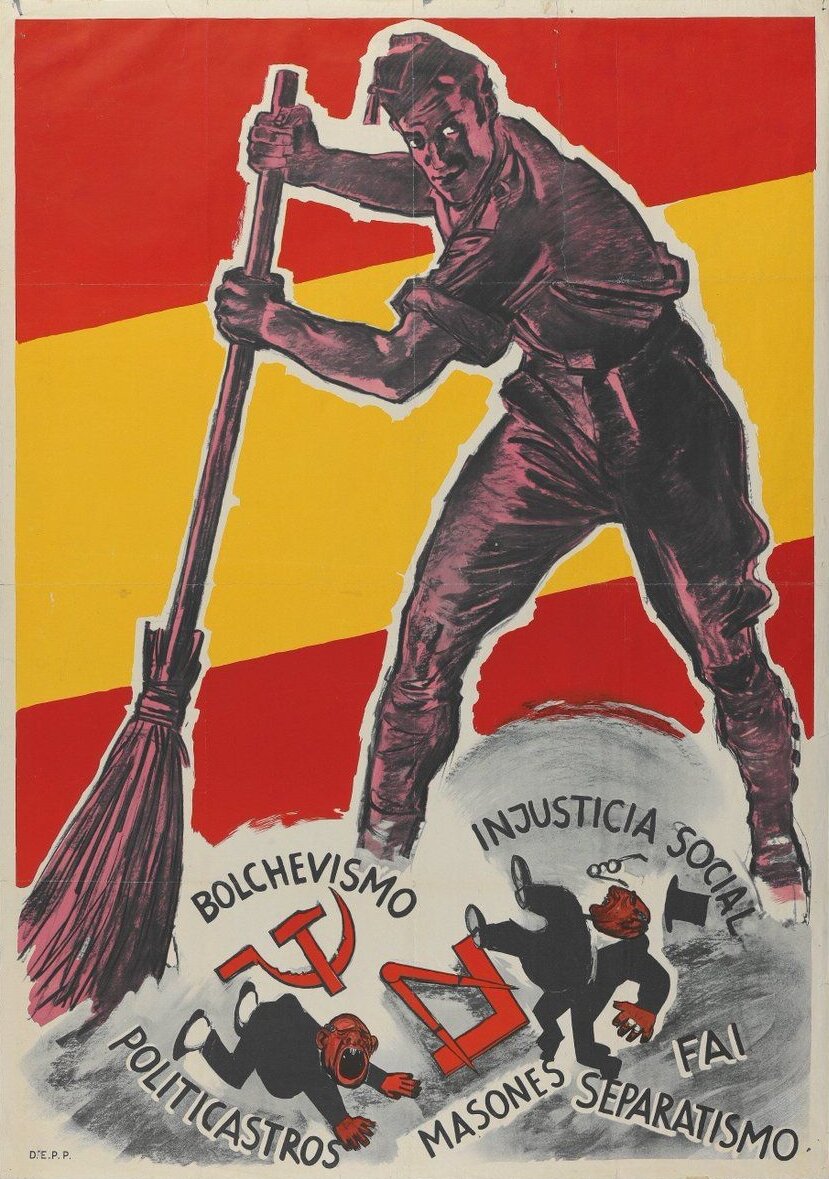 Плакат времён Гражданской войны в Испании 1936-1939 годов, показывающий отношение консервативных сил к своим политическим противникам левого толка