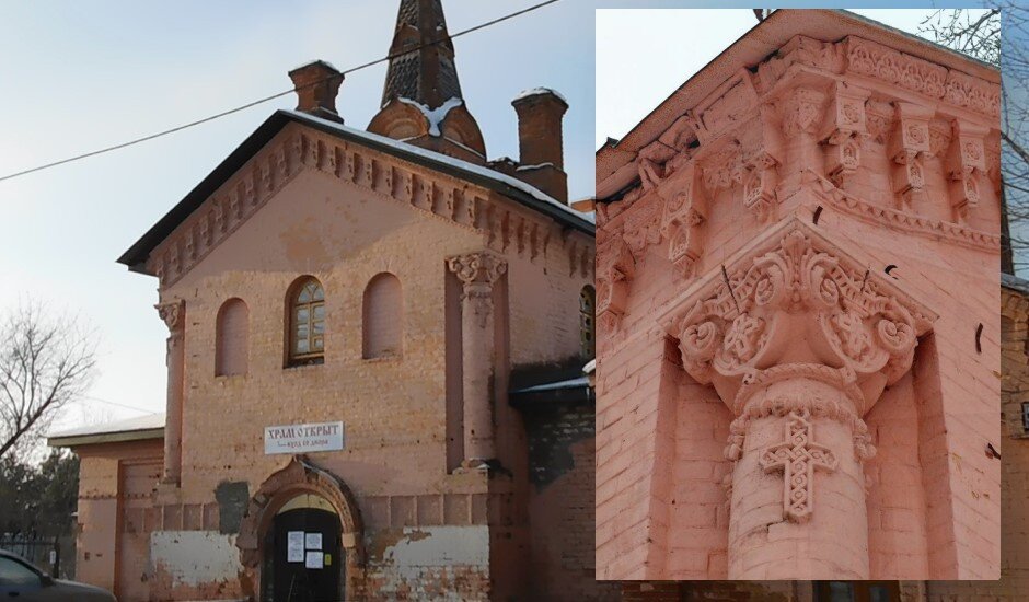 Колнны с лепниной на фасаде часовни при Адмиралтейской больнице. XIX век.Казань