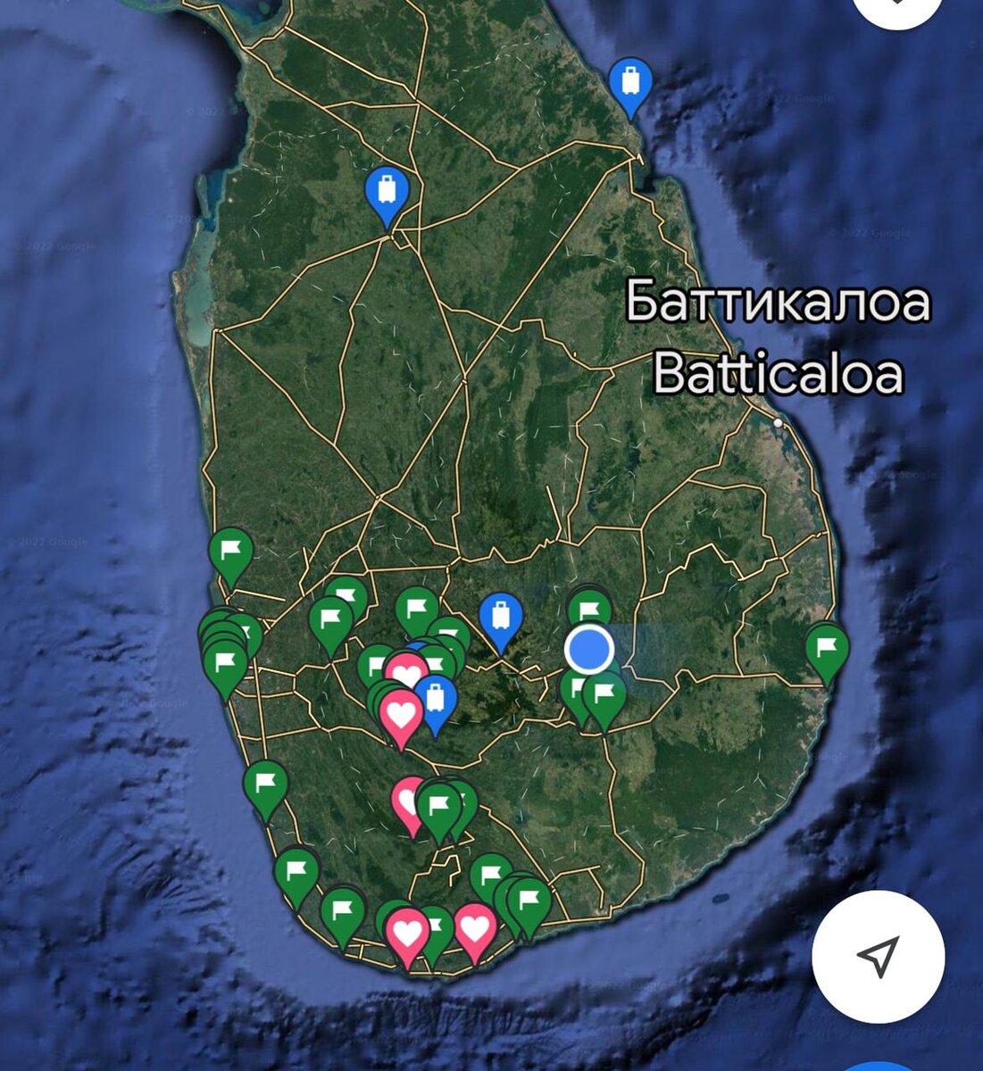 Карта моих пройденных локаций на Шри-Ланке 
