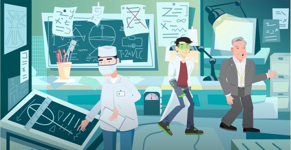 Кадры из мультсериала «Промышленные приключения Вити и Роби». 