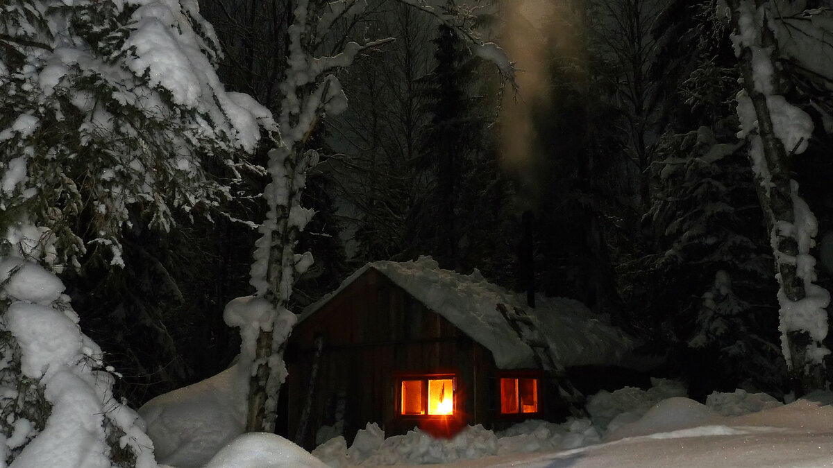 Хижина в лесу зимой