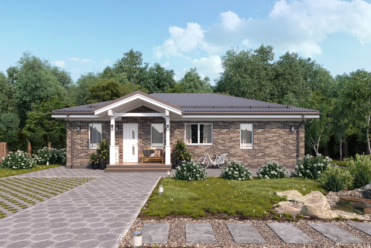 Главный фасад дома с крыльцом