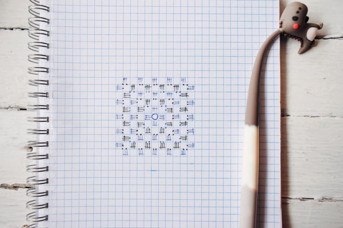 Схема вязаного крючком бабушкиного квадрата для сумки