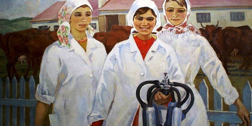 Три доярки. Художник Александр Дейнека.