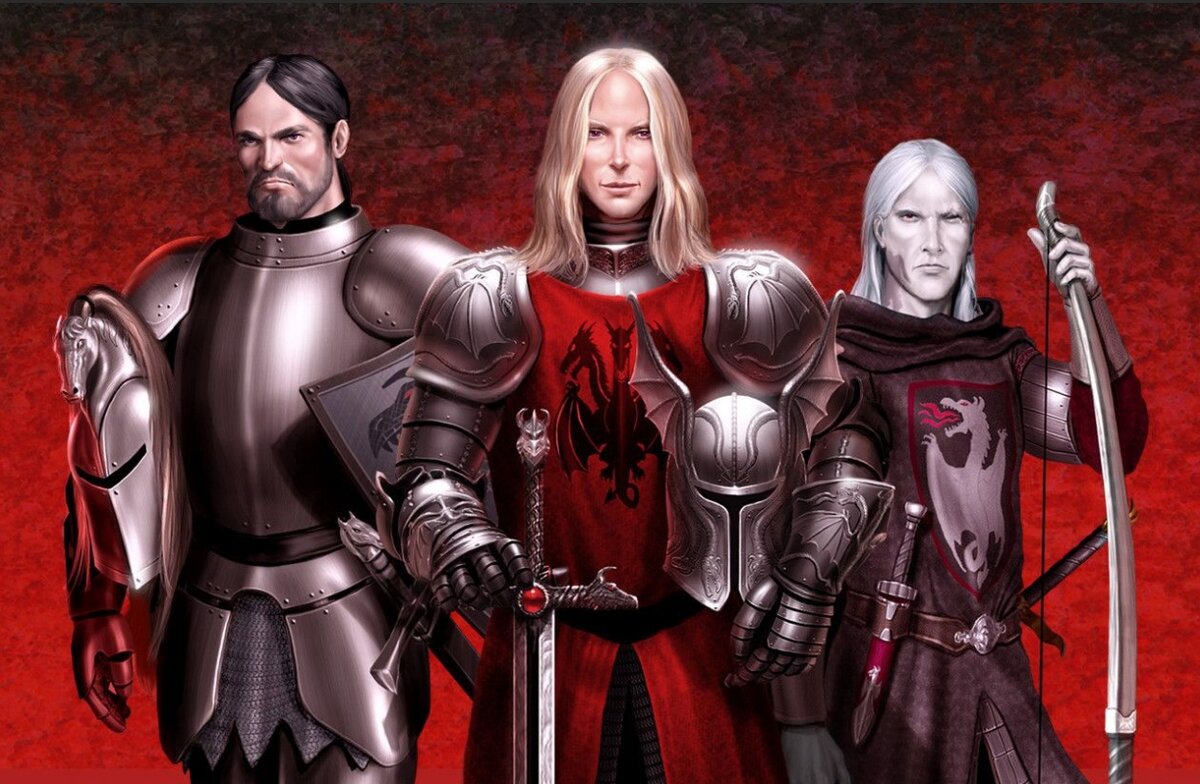 Слева направо бастарды короля: Эйгор Риверс и Деймон Блэкфайр, поднявшие восстание, и Бринден Риверс, выступивший на стороне "лоялистов".