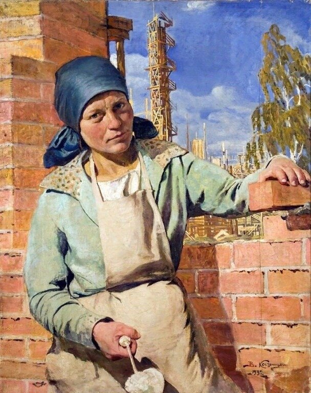 Костяницын В.Н., «Ударник кладки кирпича», 1932, Челябинский музей изобразительных искусств