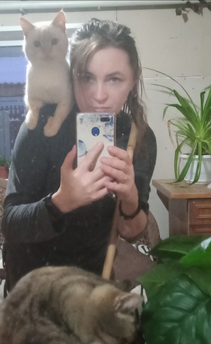 Кот прыгун на спину 😁))) Норман)) Он не только любит спать в стиральной машине🤭)) я просто с шваброй ходила и не могла его сбросить со спины🤭)) вот и сфоткала)) 