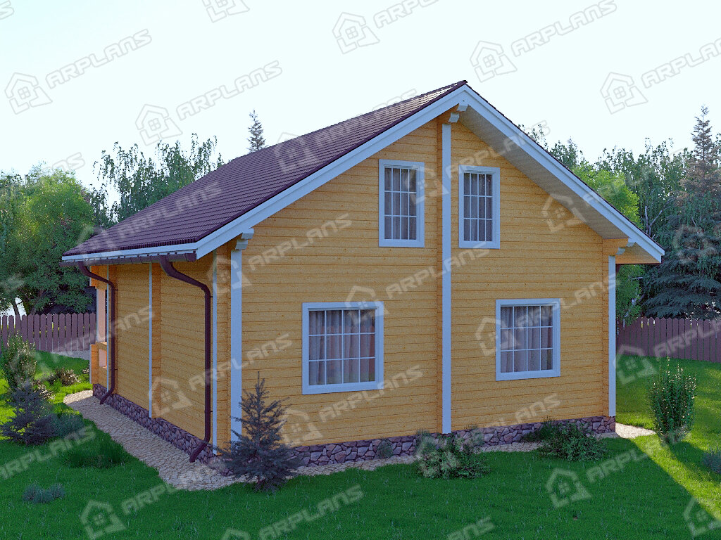 Фото 2 двухэтажного дома из бруса с мансардой, 4 спальнями, балконом и террасой Общая площадь 177 кв м. Источник arplans.ru Проект ДС-053 