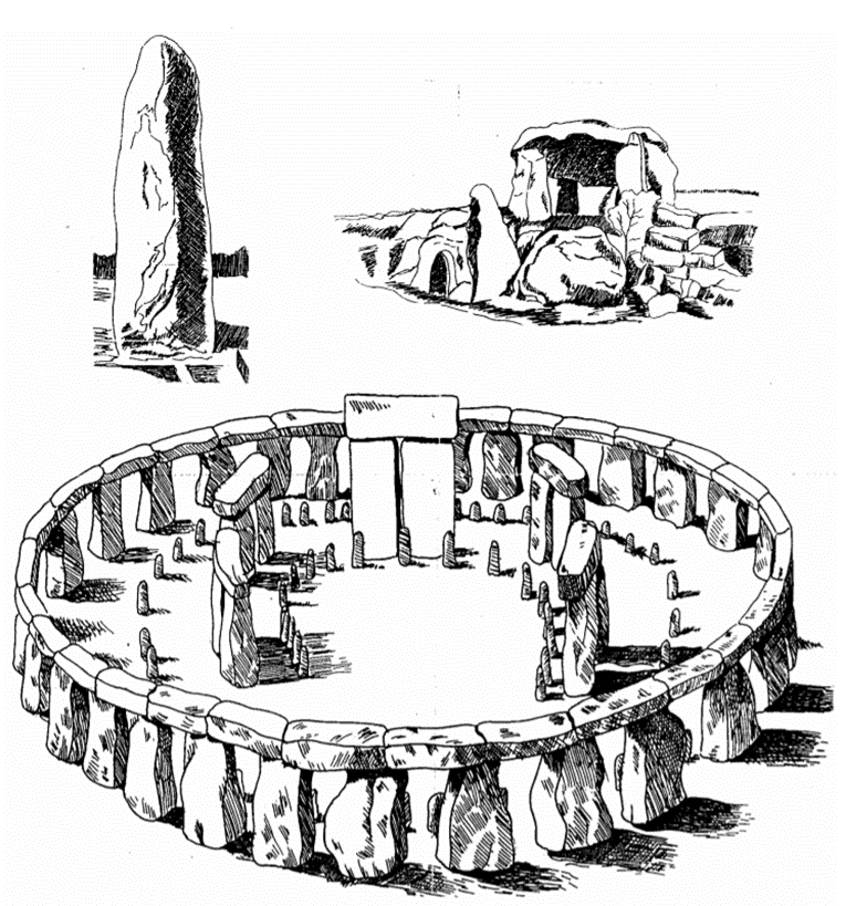 По порядку: Менгир, Дольмен, Кромлех